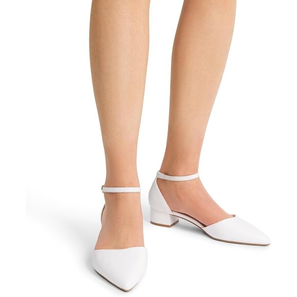 Dream Pairs Women's White Faux Leather Closed Pointed Toe Low Heel Pumps Shoes - Picture 6 of 8